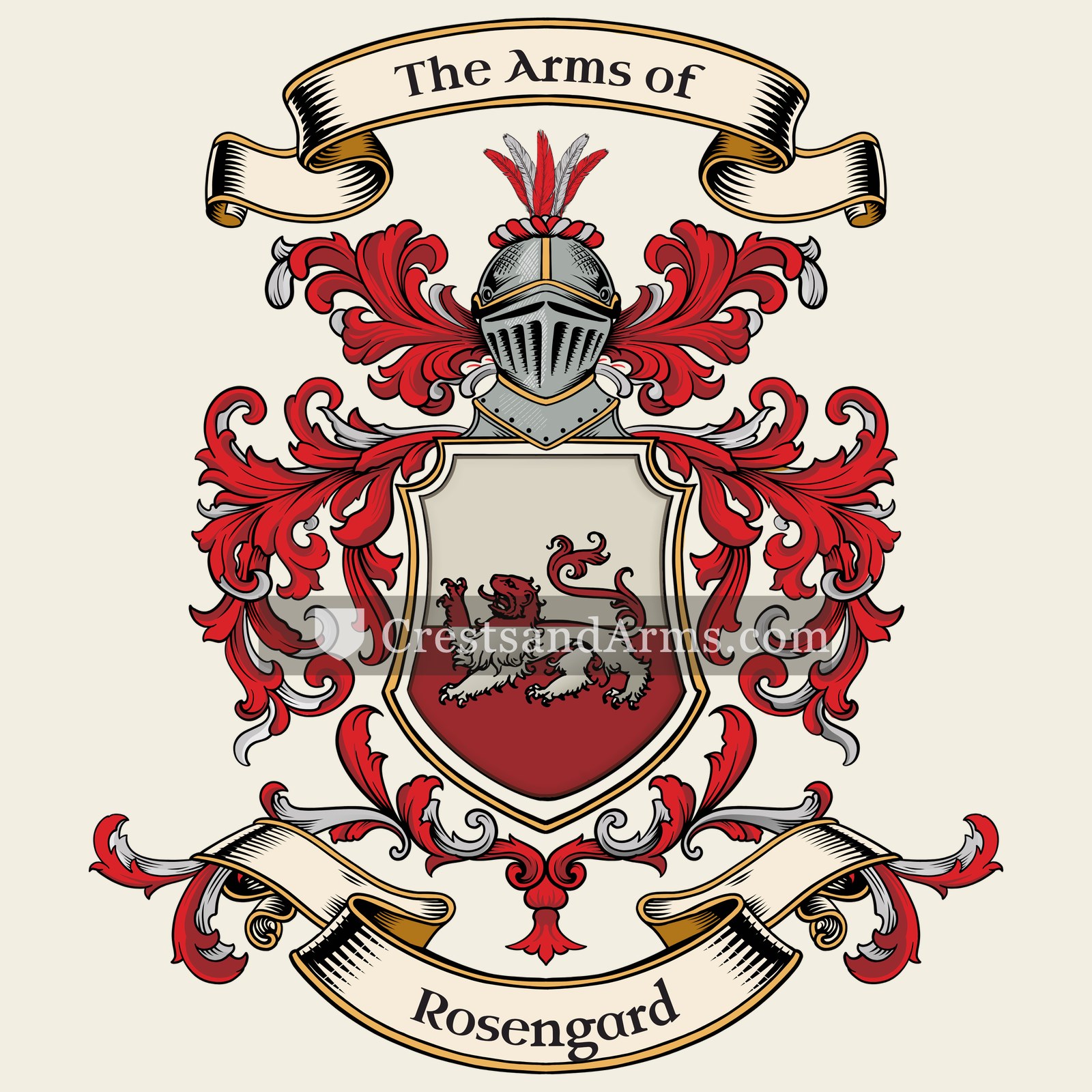 The Rosengard coat of arms, drawn from the recorded blazon