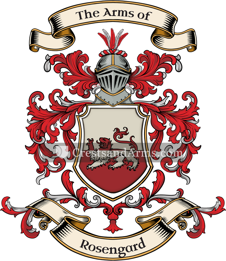 The Rosengard coat of arms, drawn from the recorded blazon