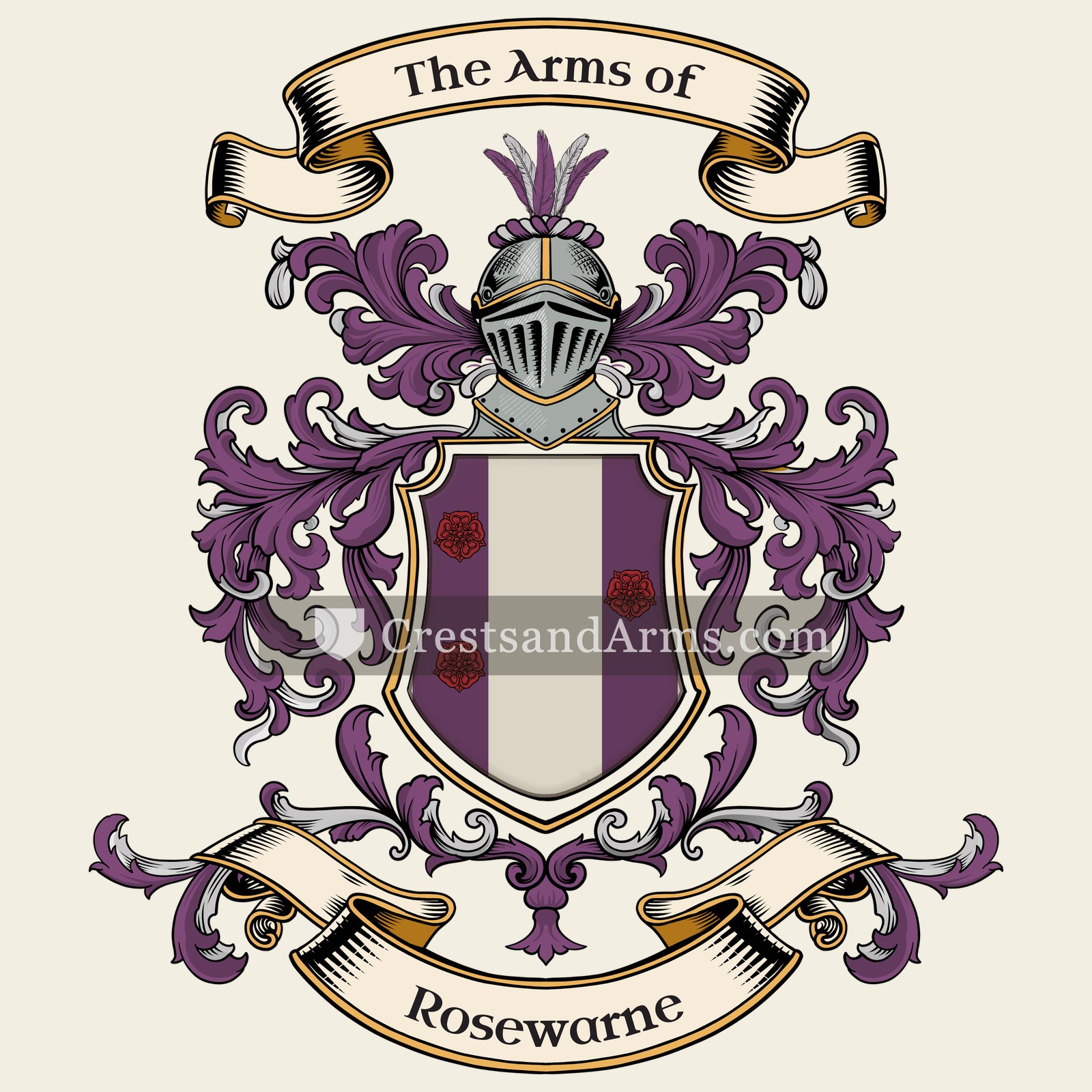 The Rosewarne coat of arms, drawn from the recorded blazon