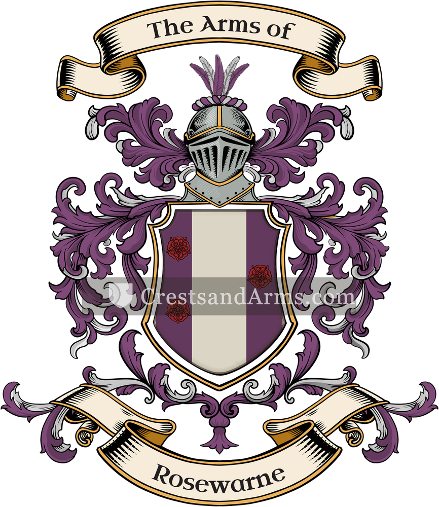 The Rosewarne coat of arms, drawn from the recorded blazon