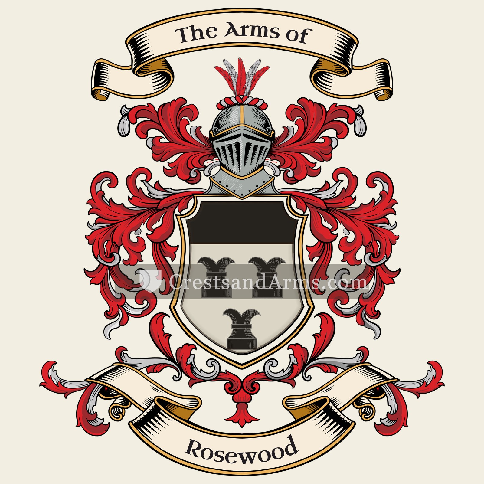 The Rosewood coat of arms, drawn from the recorded blazon