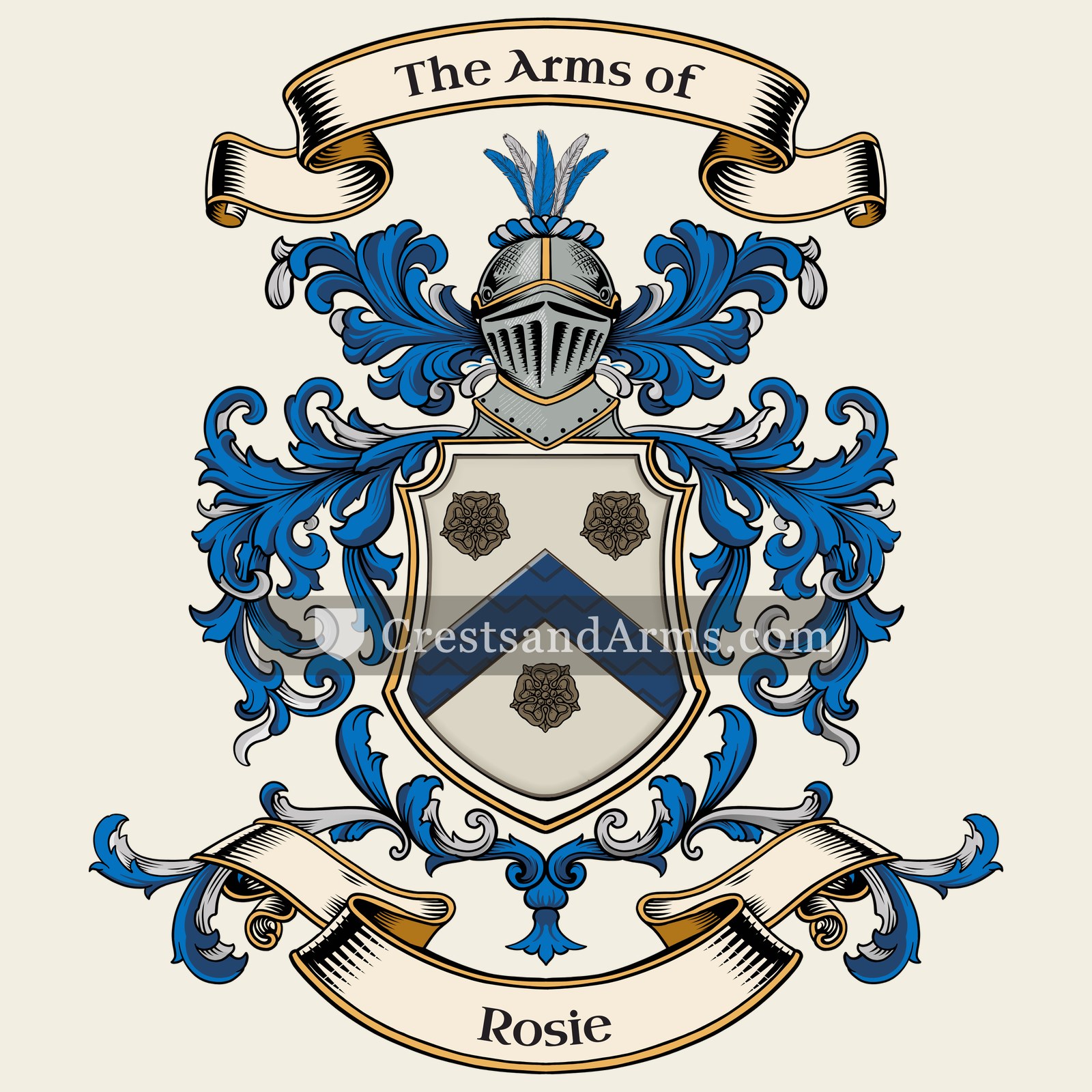 The Rosie coat of arms, drawn from the recorded blazon