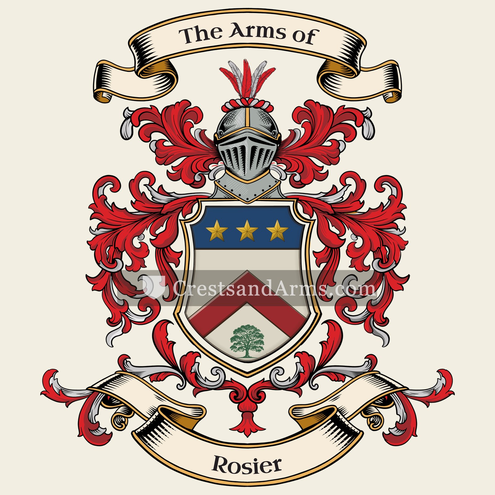 The Rosier coat of arms, drawn from the recorded blazon