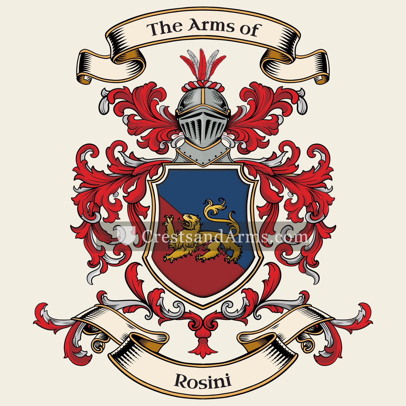 The Rosini coat of arms, drawn from the recorded blazon