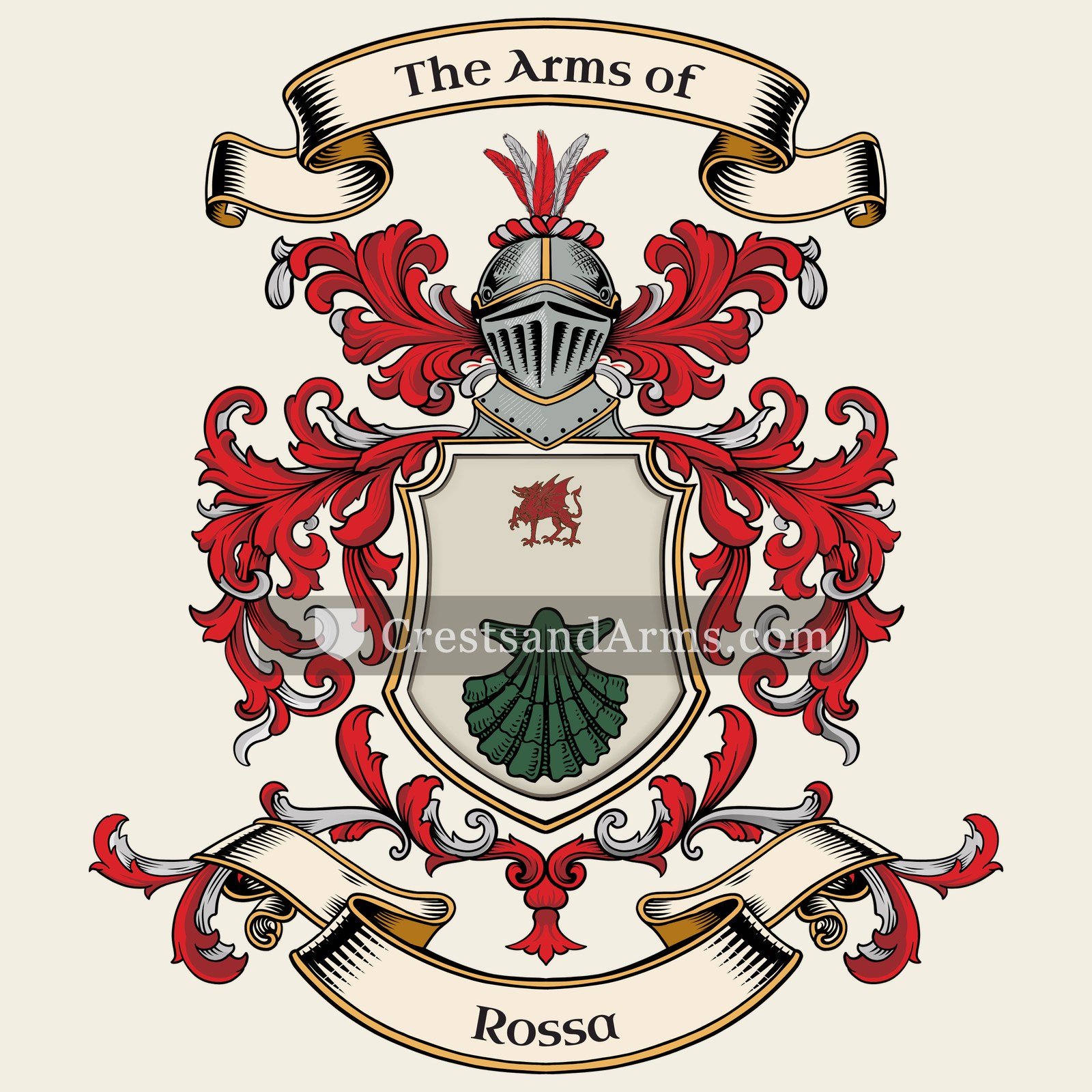 The Rossa coat of arms, drawn from the recorded blazon