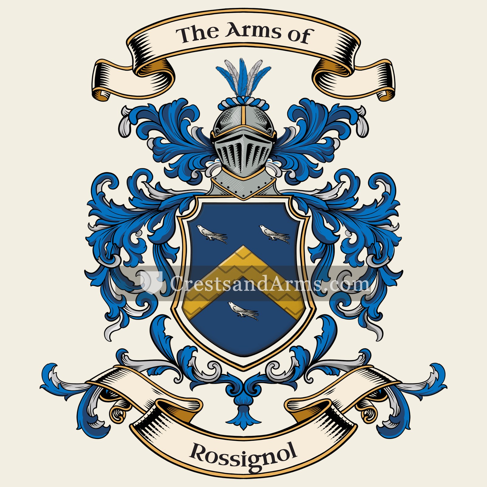 The Rossignol coat of arms, drawn from the recorded blazon