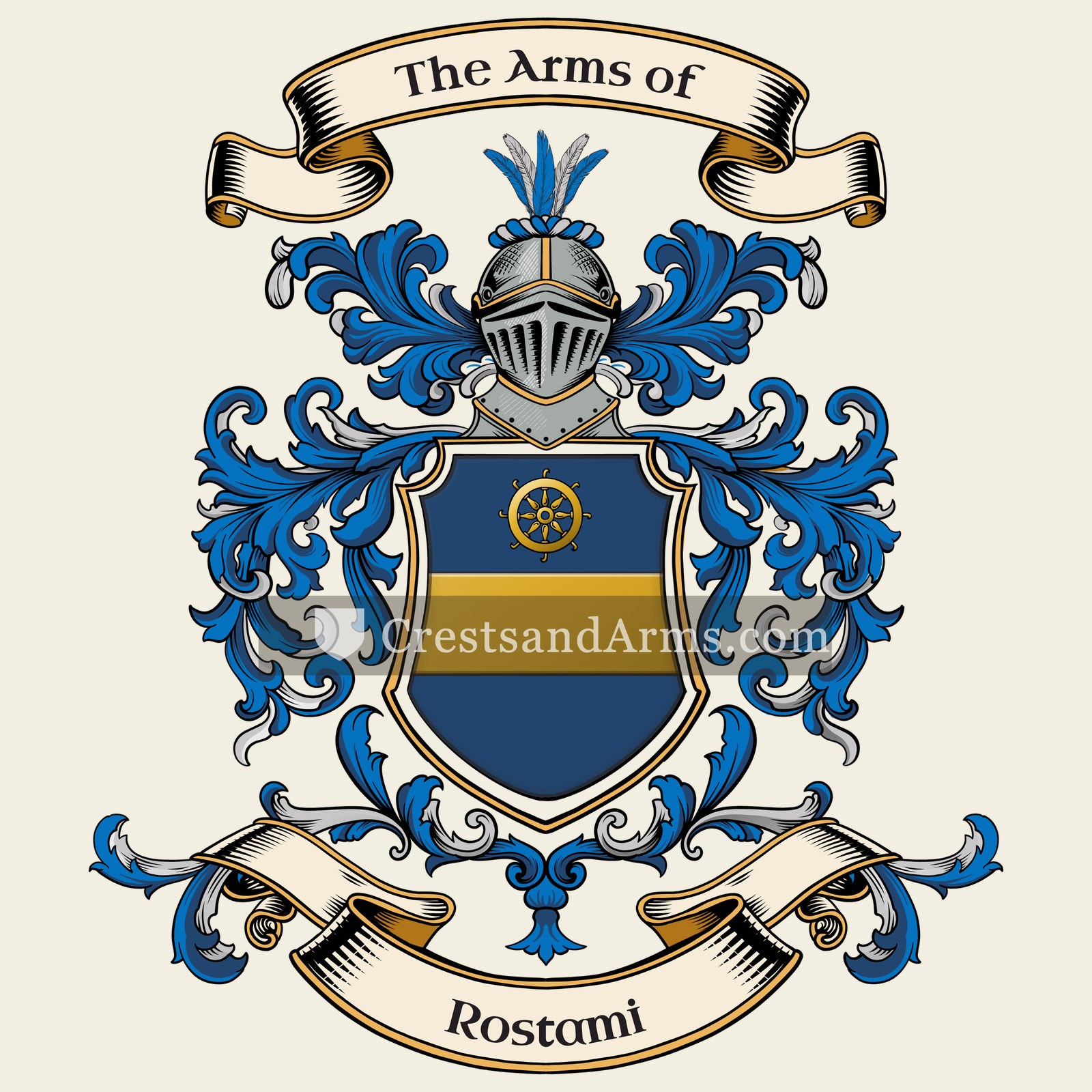 The Rostami coat of arms, drawn from the recorded blazon