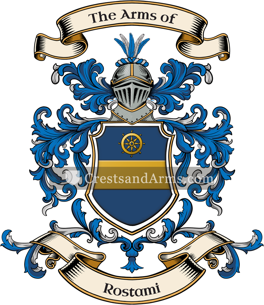 The Rostami coat of arms, drawn from the recorded blazon