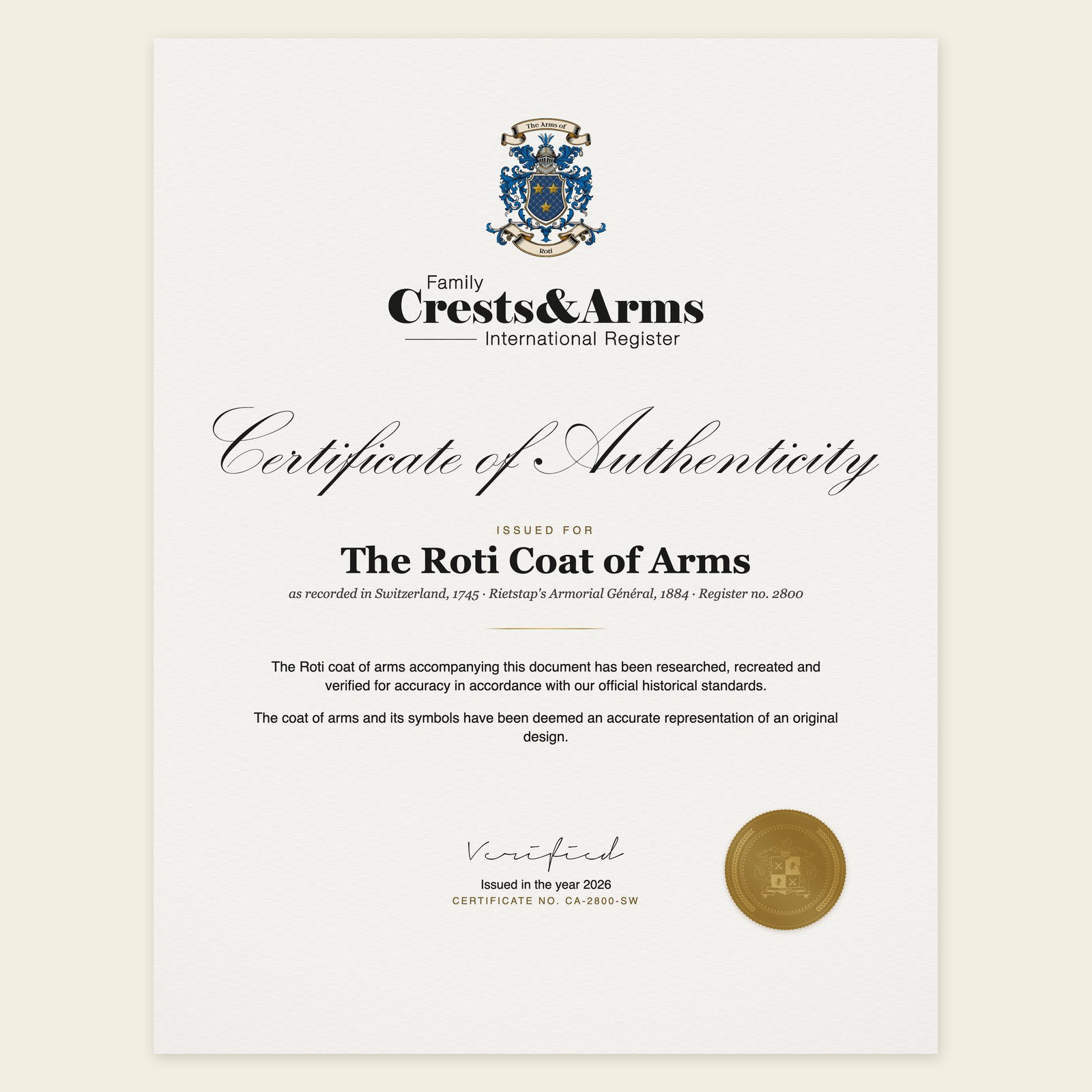 Certificate of authenticity