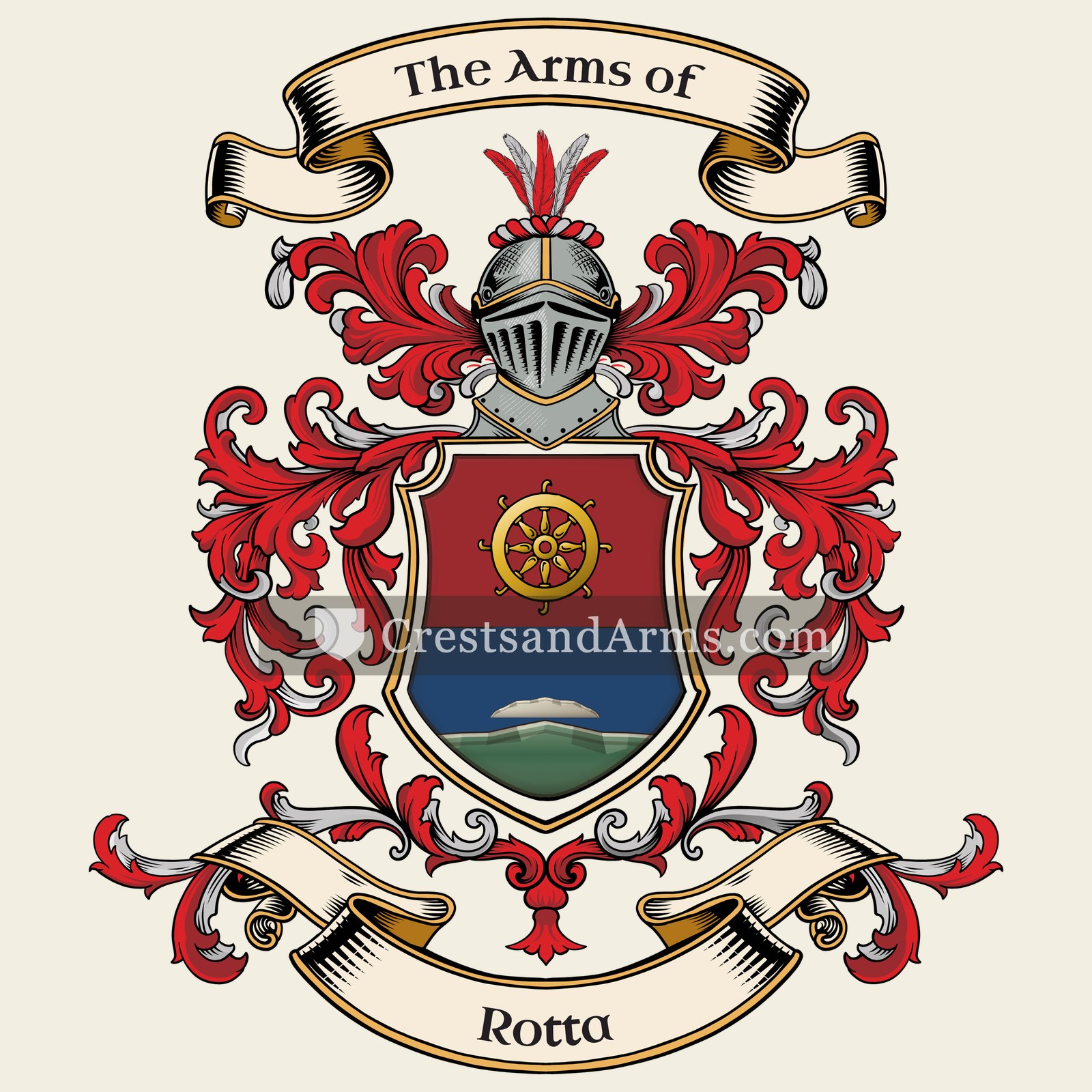 The Rotta coat of arms, drawn from the recorded blazon