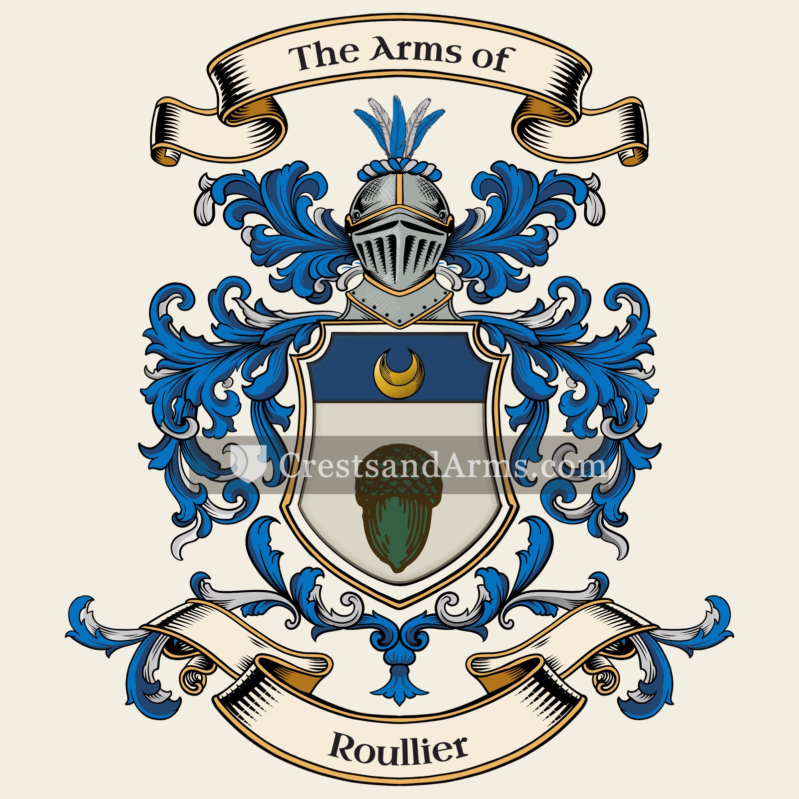 The Roullier coat of arms, drawn from the recorded blazon