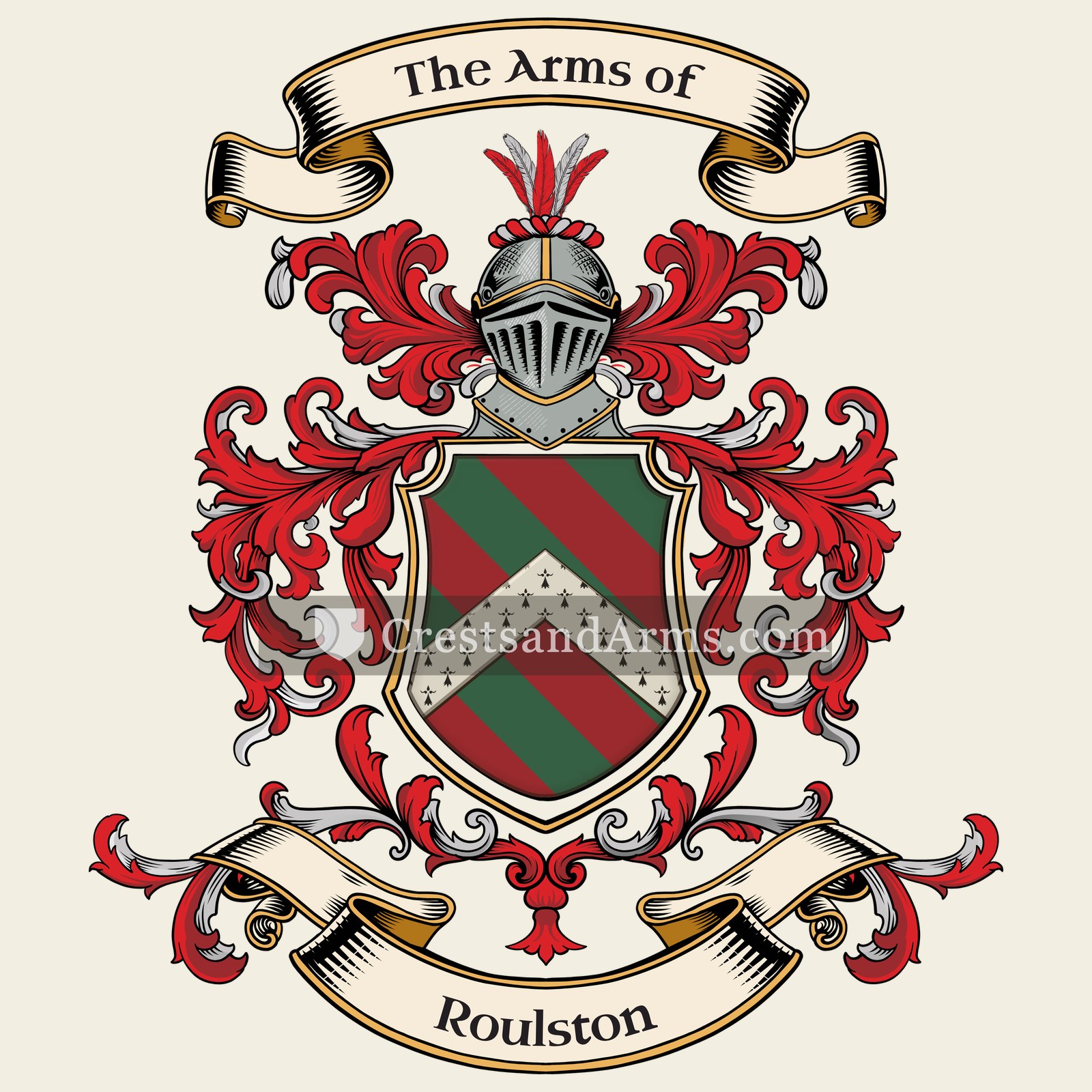 The Roulston coat of arms, drawn from the recorded blazon