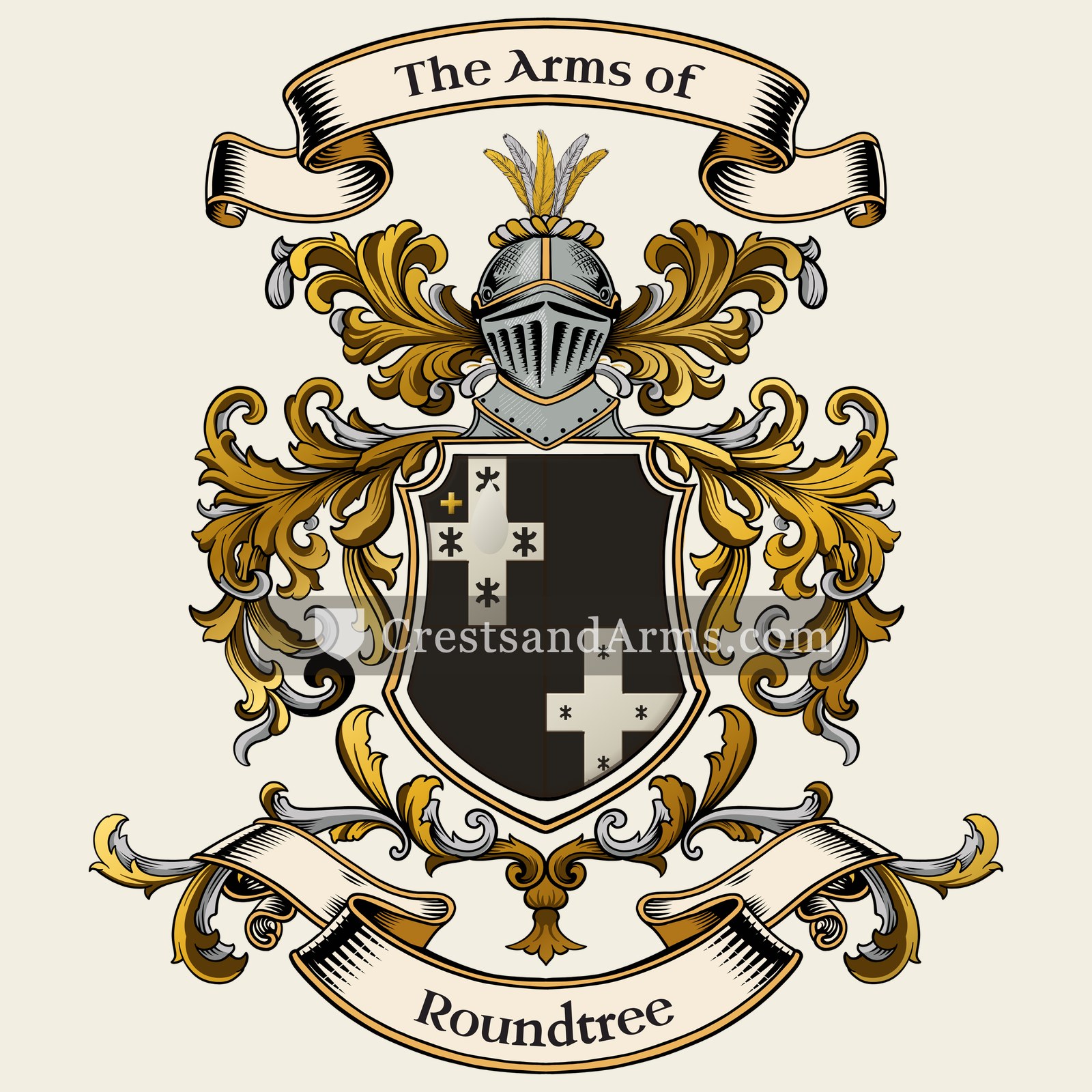 The Roundtree coat of arms, drawn from the recorded blazon