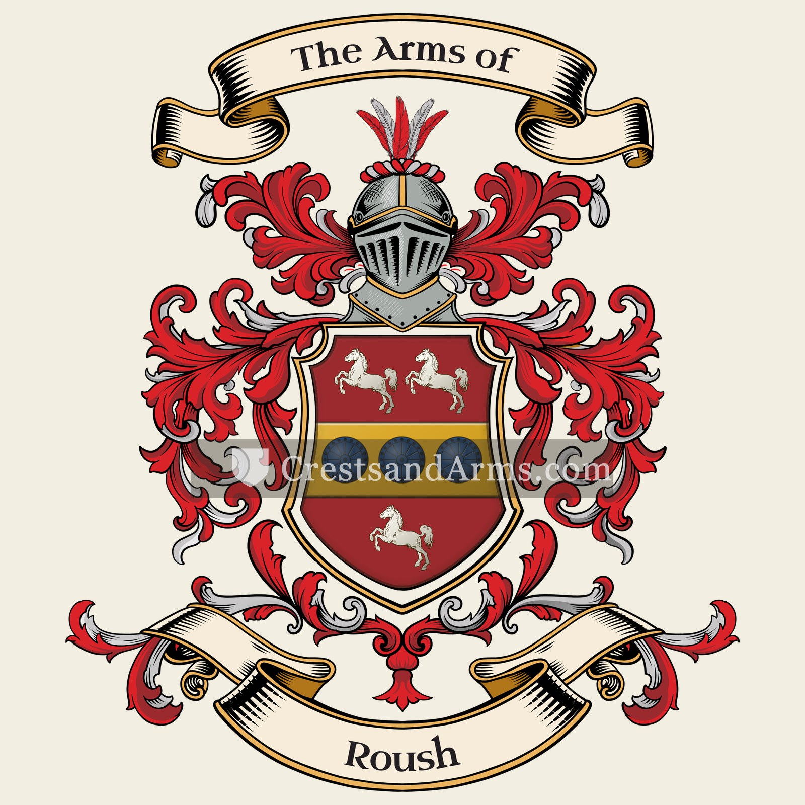 The Roush coat of arms, drawn from the recorded blazon