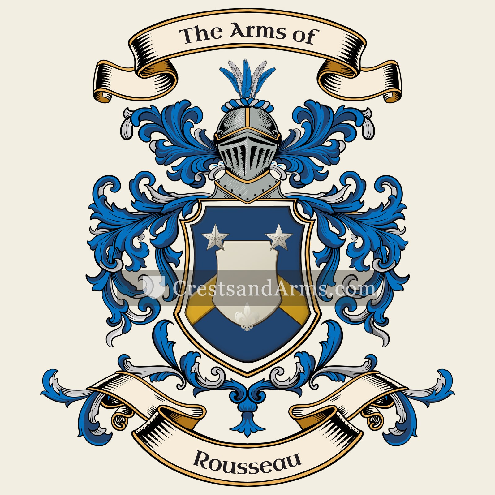 The Rousseau coat of arms, drawn from the recorded blazon