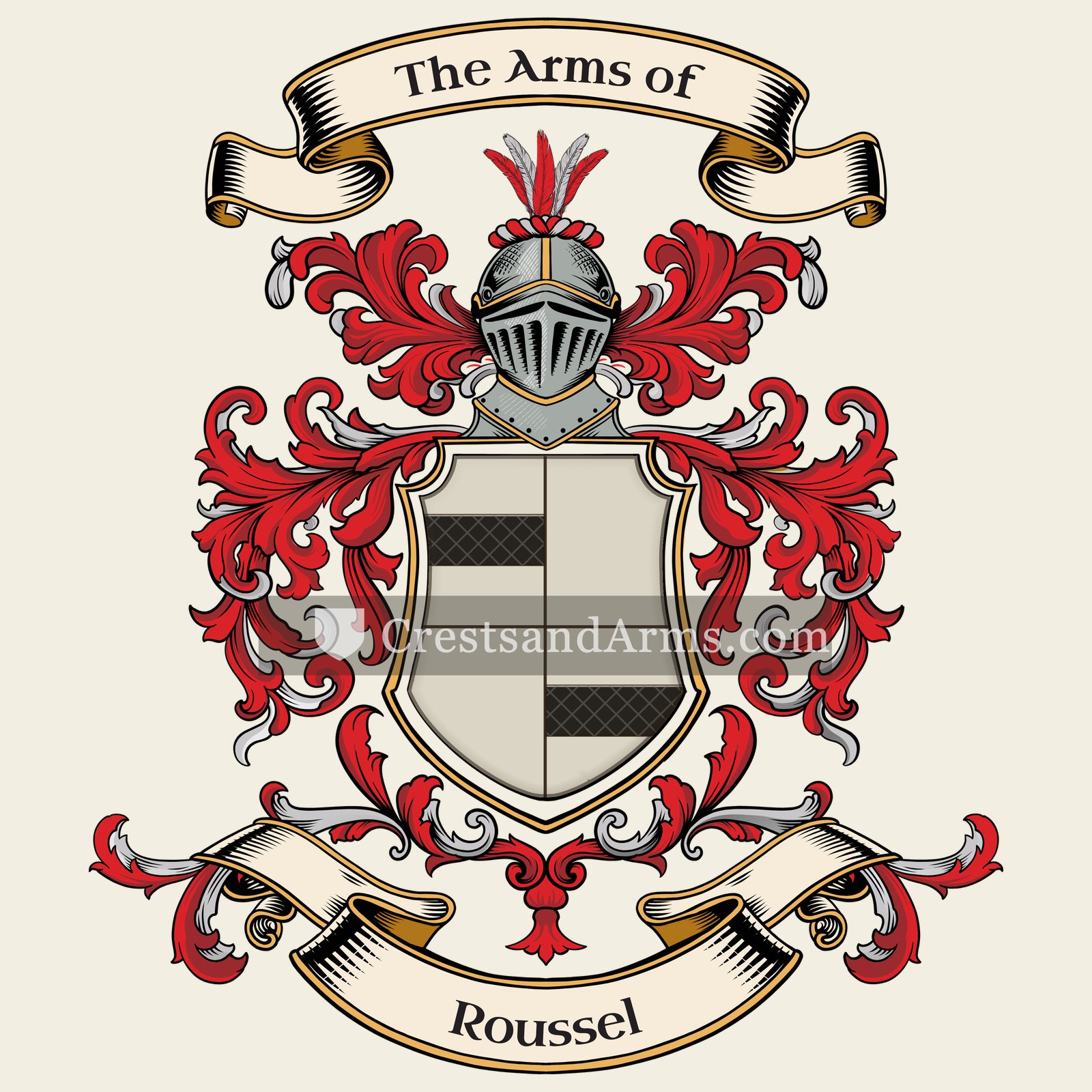 The Roussel coat of arms, drawn from the recorded blazon