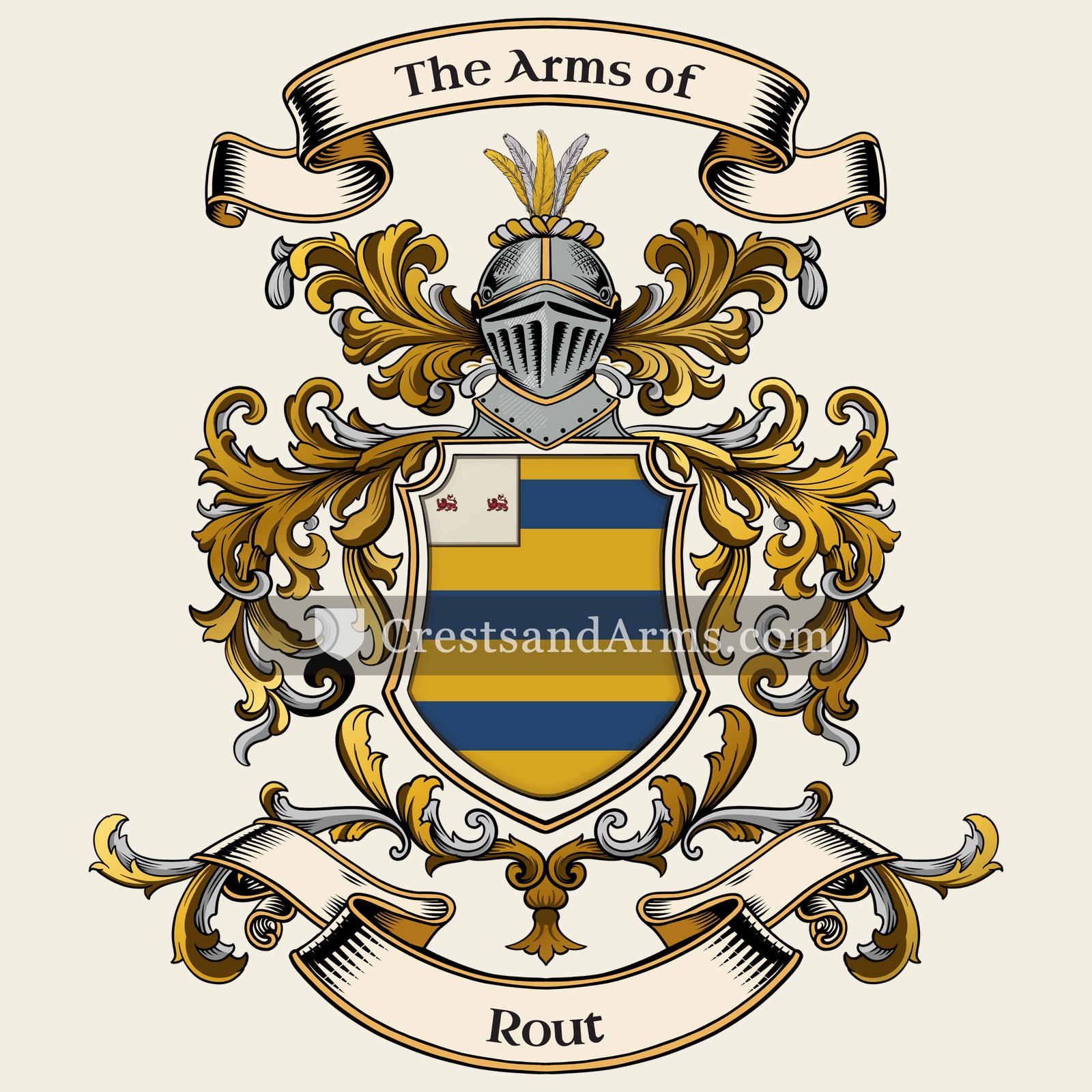 The Rout coat of arms, drawn from the recorded blazon
