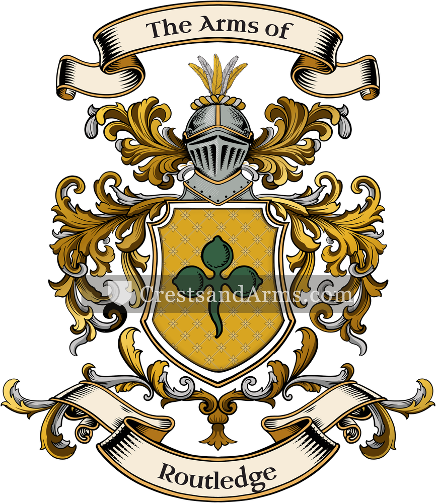 The Routledge coat of arms, drawn from the recorded blazon
