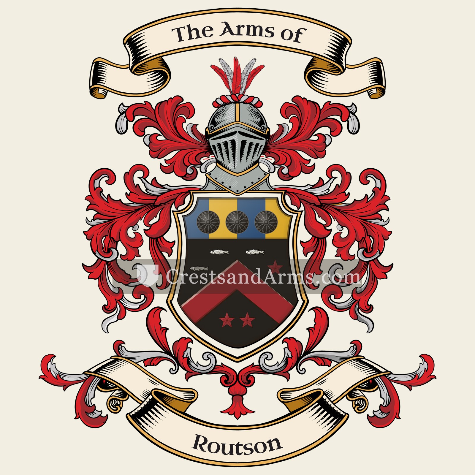 The Routson coat of arms, drawn from the recorded blazon