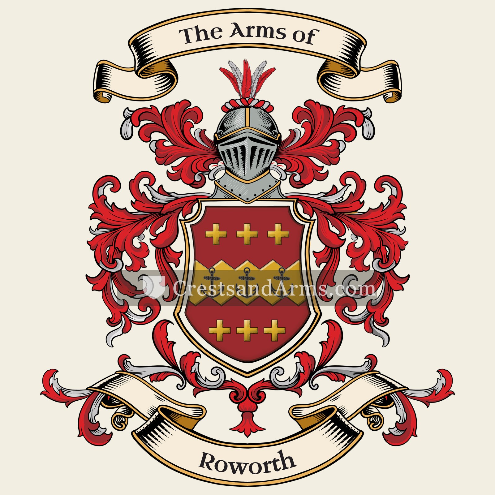 The Roworth coat of arms, drawn from the recorded blazon
