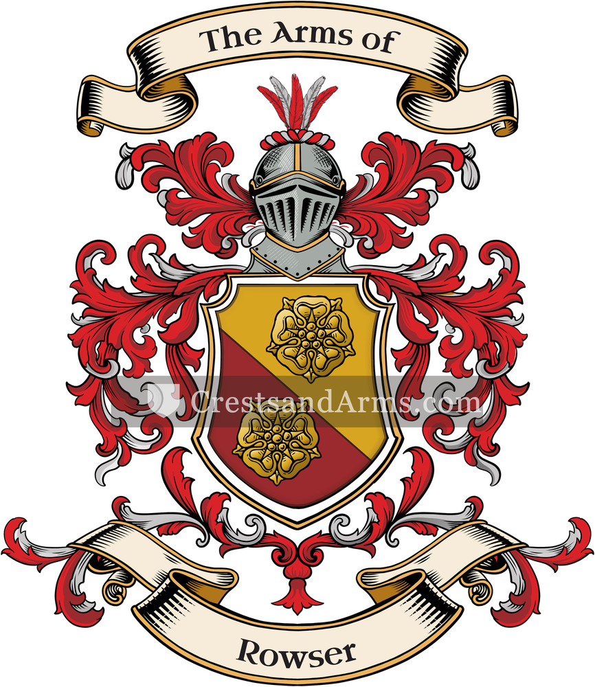 The Rowser coat of arms, drawn from the recorded blazon