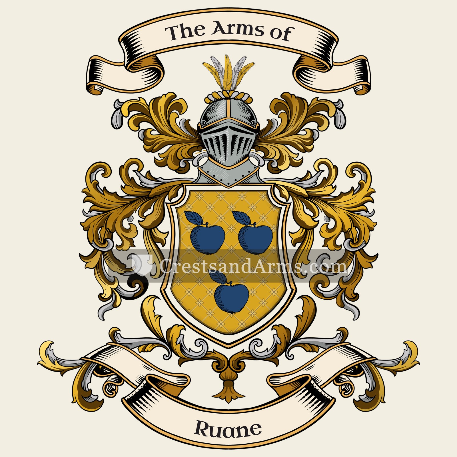 The Ruane coat of arms, drawn from the recorded blazon