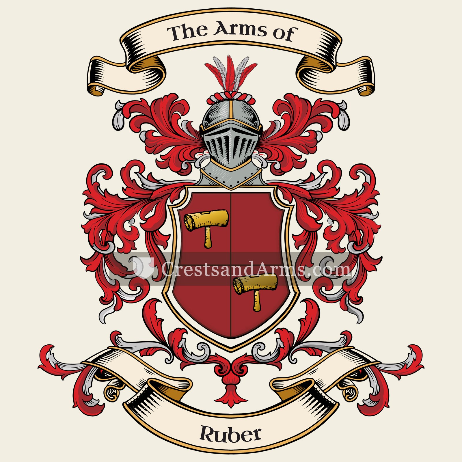 The Ruber coat of arms, drawn from the recorded blazon