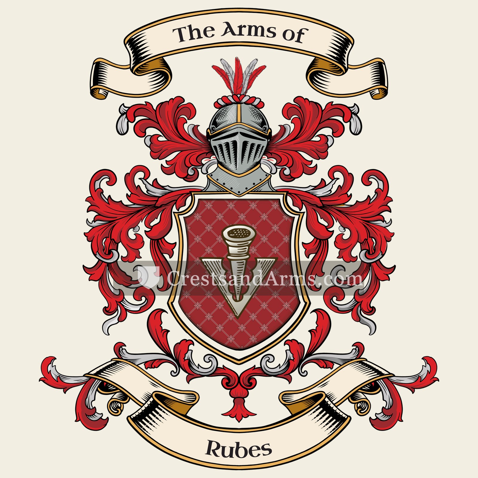 The Rubes coat of arms, drawn from the recorded blazon