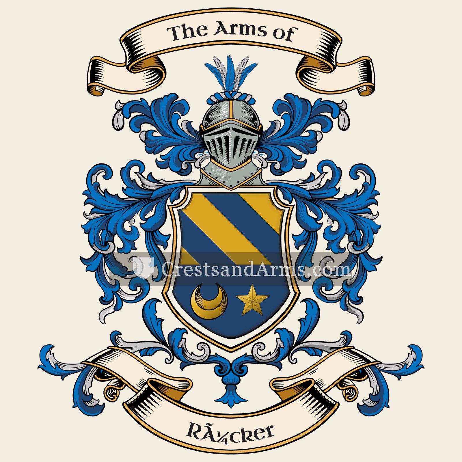 The Rücker coat of arms, drawn from the recorded blazon