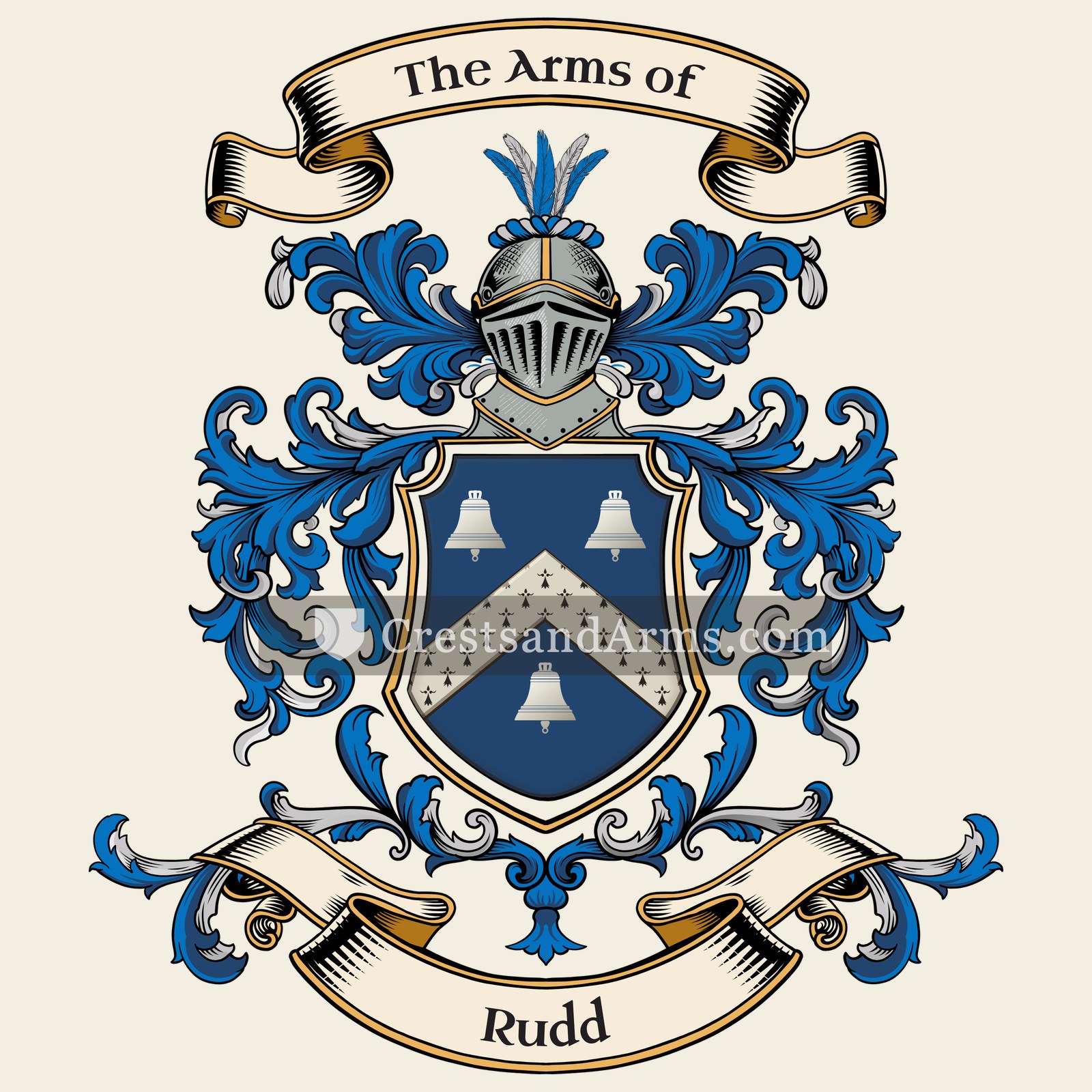 The Rudd coat of arms, drawn from the recorded blazon