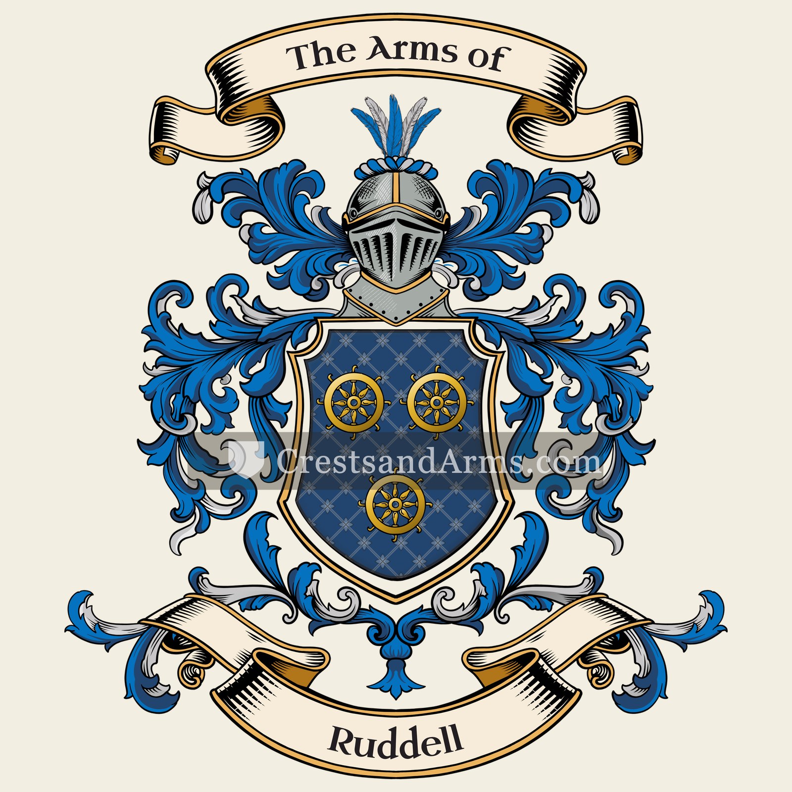 The Ruddell coat of arms, drawn from the recorded blazon