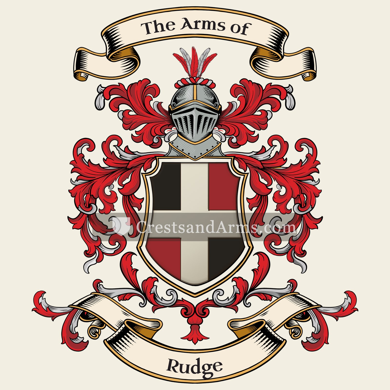 The Rudge coat of arms, drawn from the recorded blazon