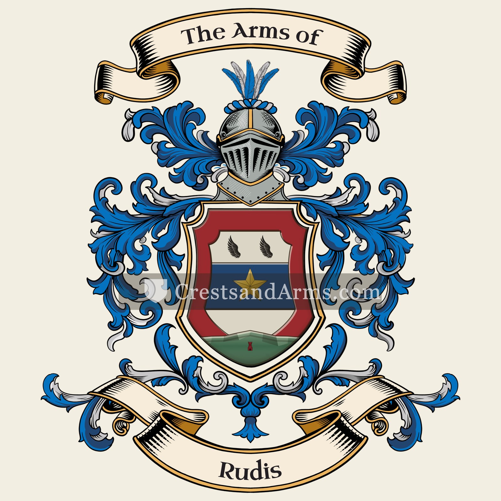 The Rudis coat of arms, drawn from the recorded blazon
