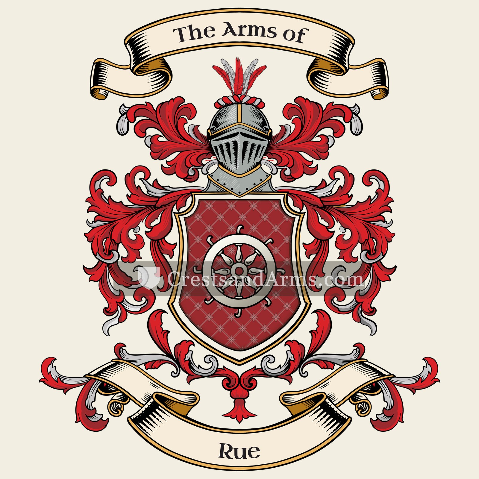 The Rue coat of arms, drawn from the recorded blazon