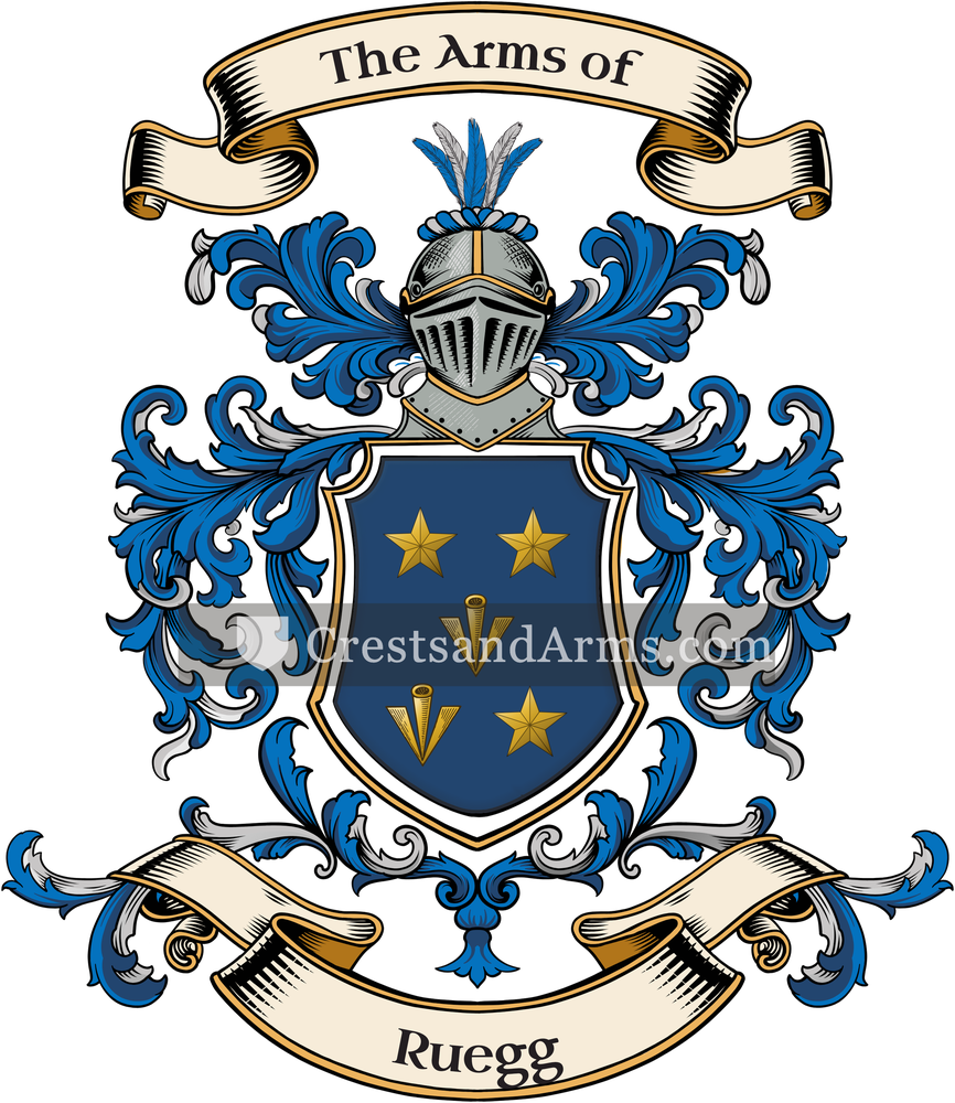 The Ruegg coat of arms, drawn from the recorded blazon