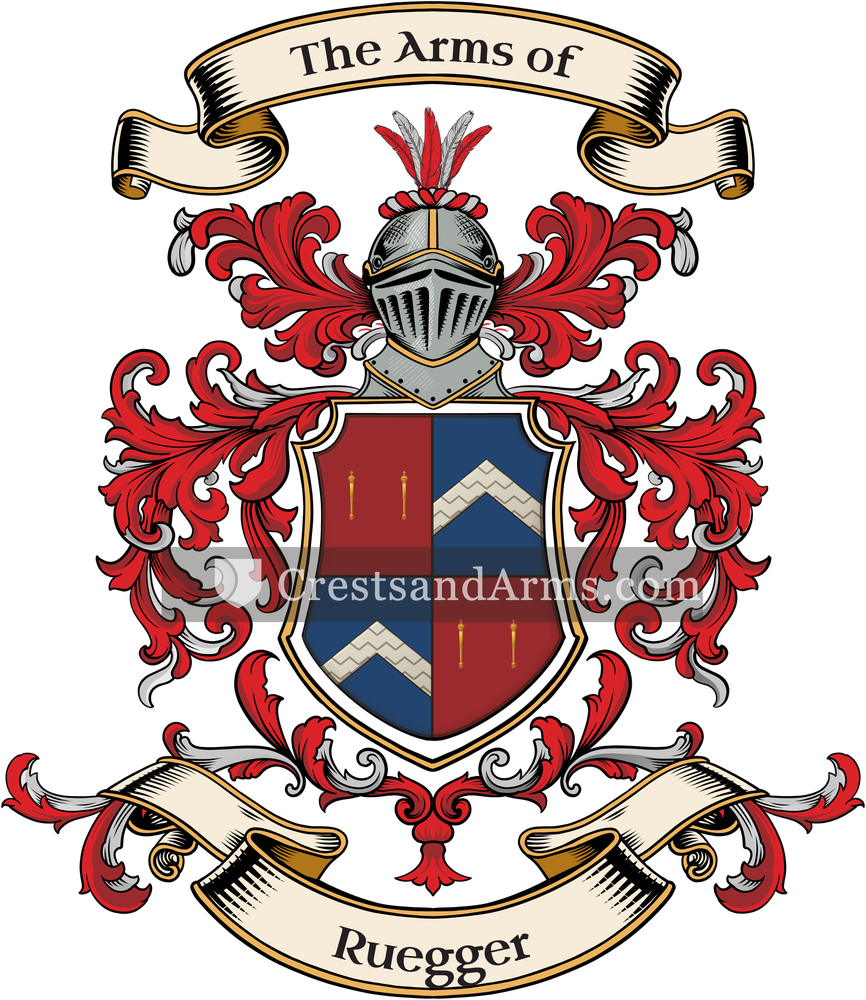 The Ruegger coat of arms, drawn from the recorded blazon
