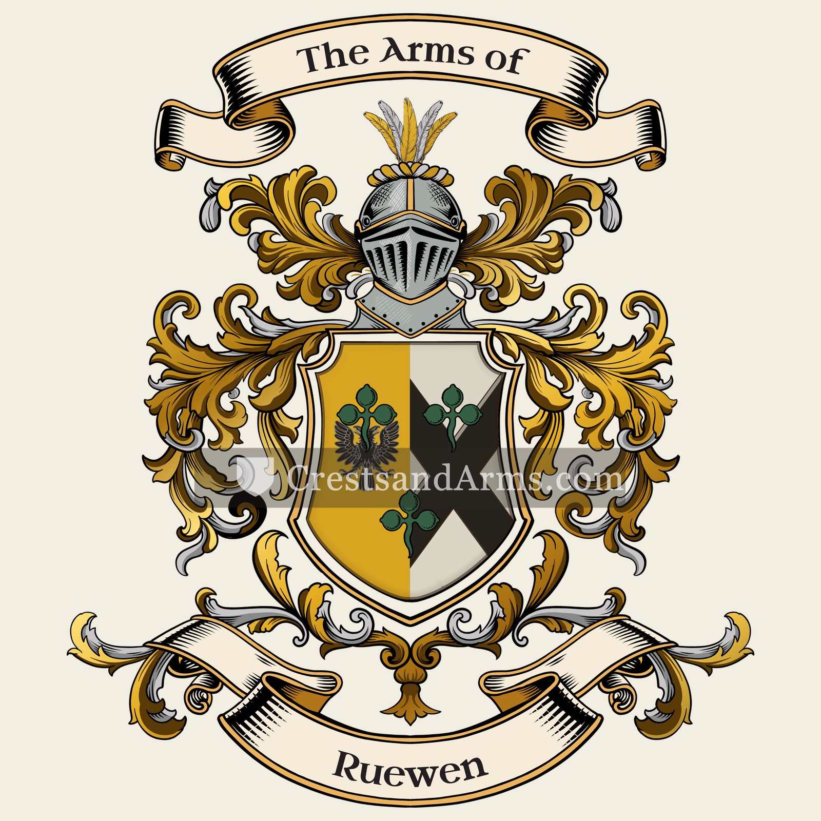 The Ruewen coat of arms, drawn from the recorded blazon