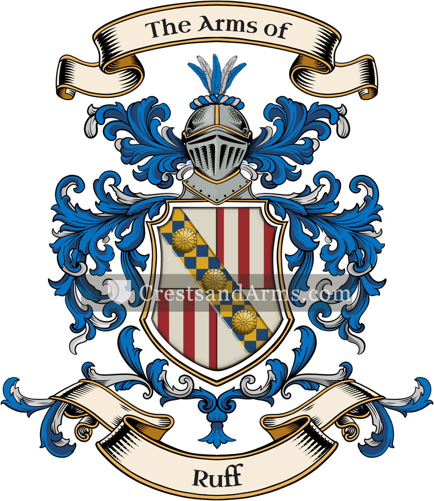 The Ruff coat of arms, drawn from the recorded blazon