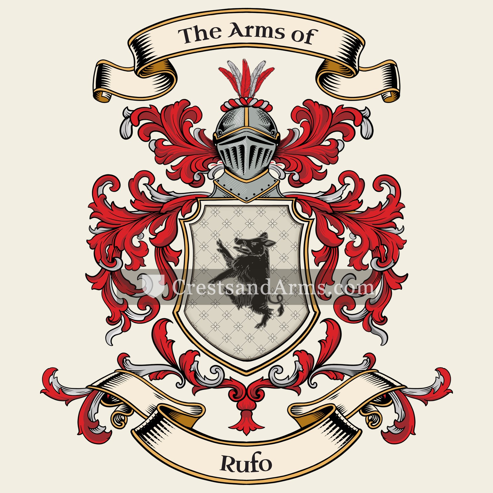 The Rufo coat of arms, drawn from the recorded blazon