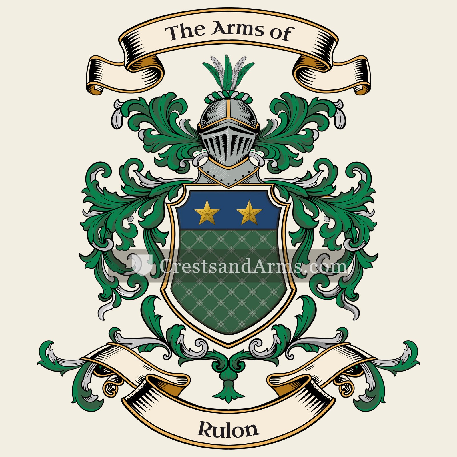 The Rulon coat of arms, drawn from the recorded blazon