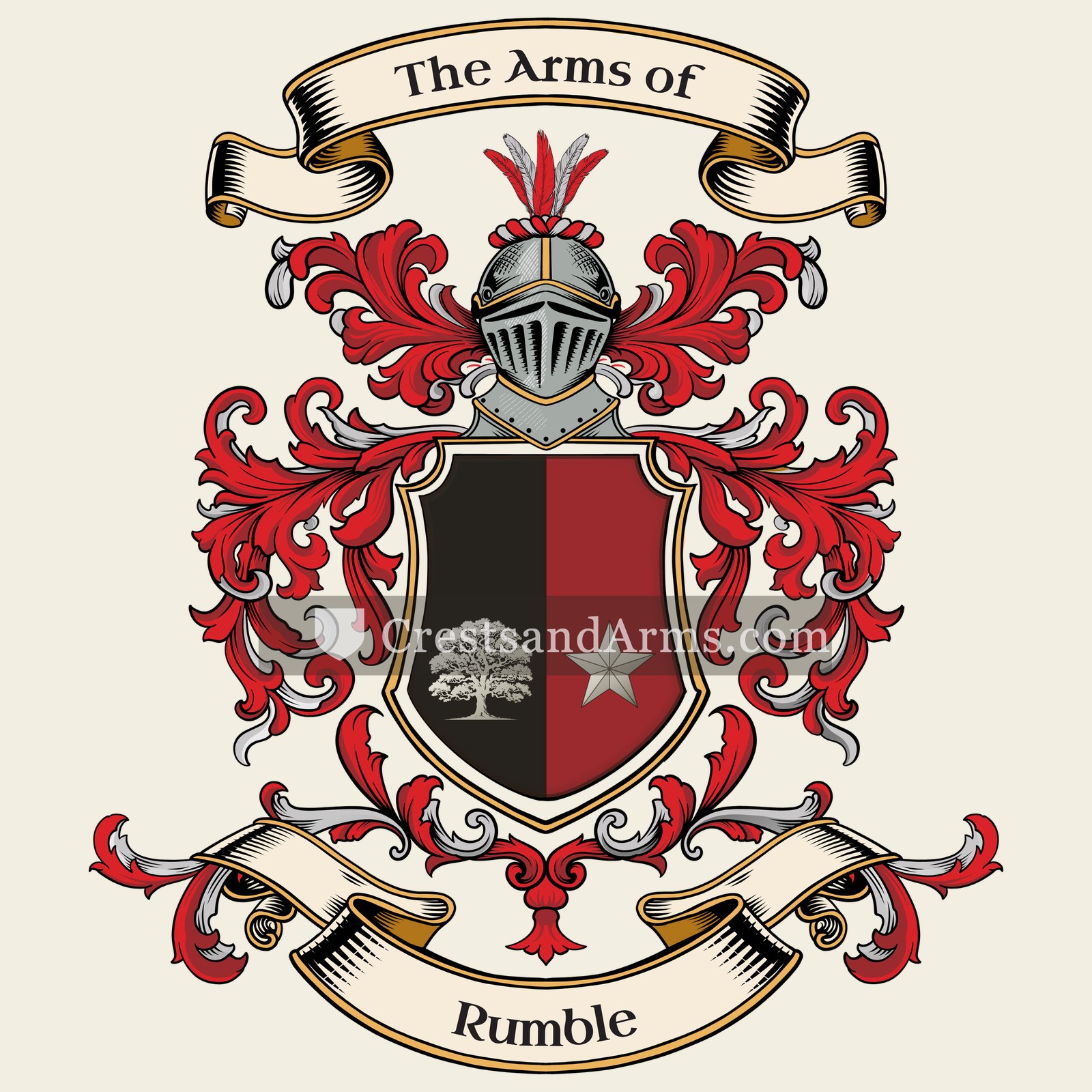 The Rumble coat of arms, drawn from the recorded blazon
