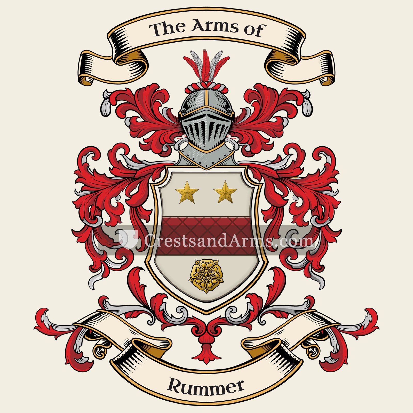 The Rummer coat of arms, drawn from the recorded blazon