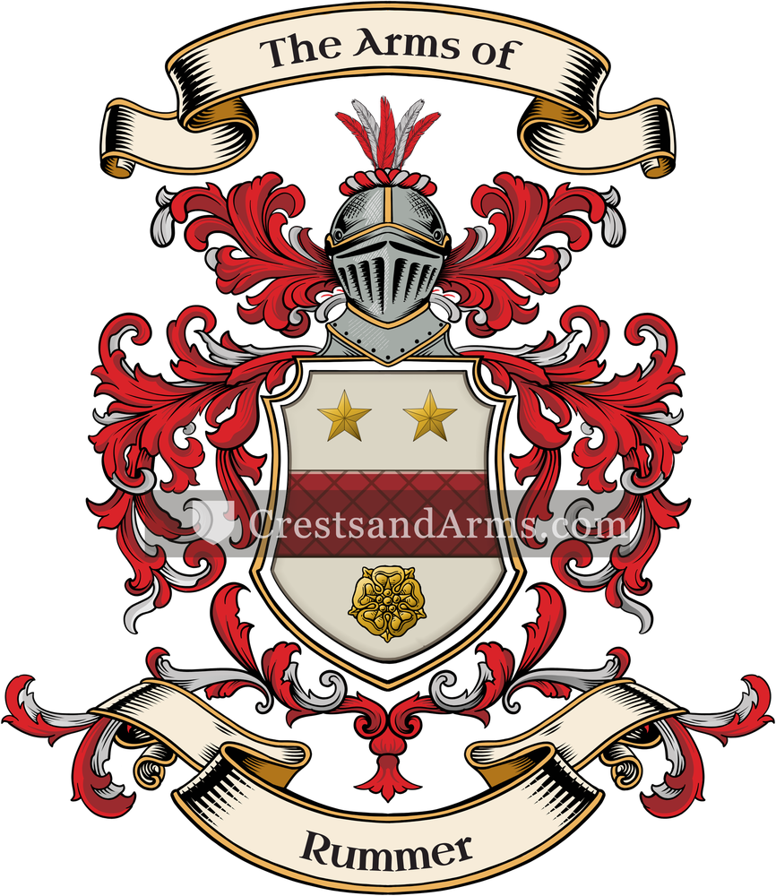 The Rummer coat of arms, drawn from the recorded blazon