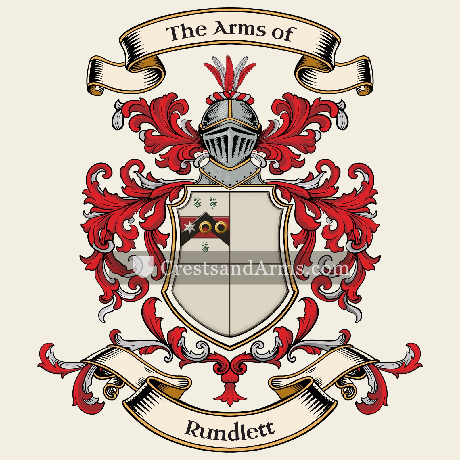 The Rundlett coat of arms, drawn from the recorded blazon