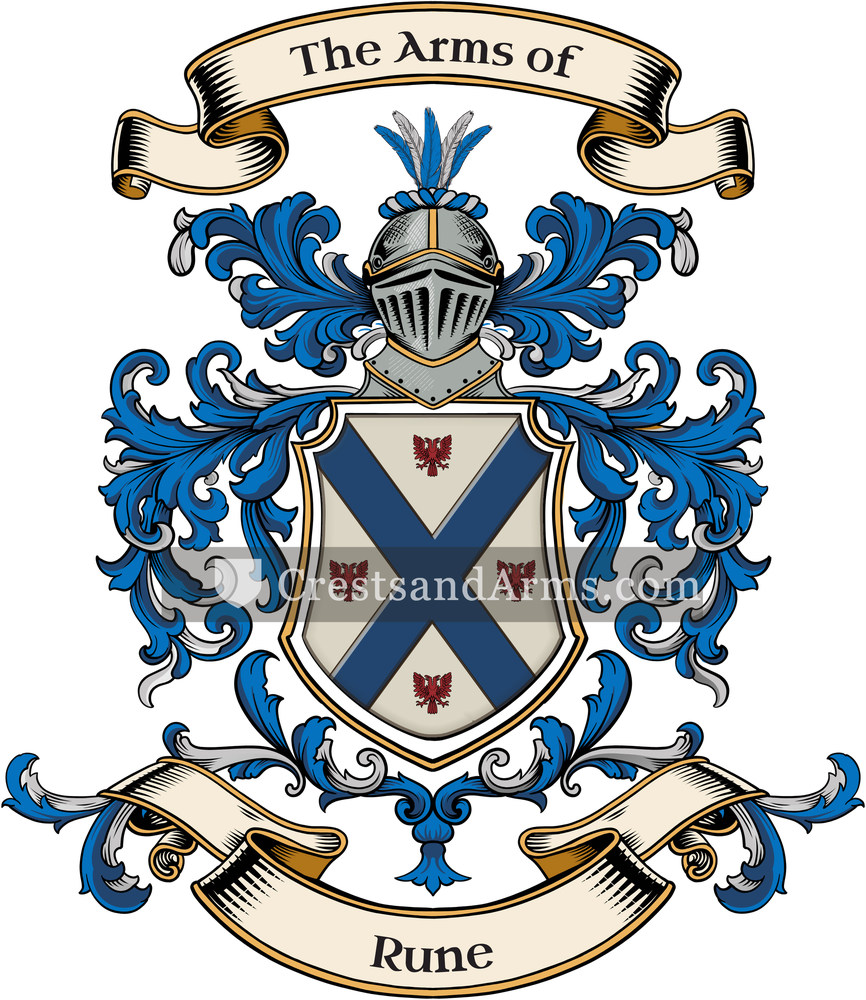 The Rune coat of arms, drawn from the recorded blazon