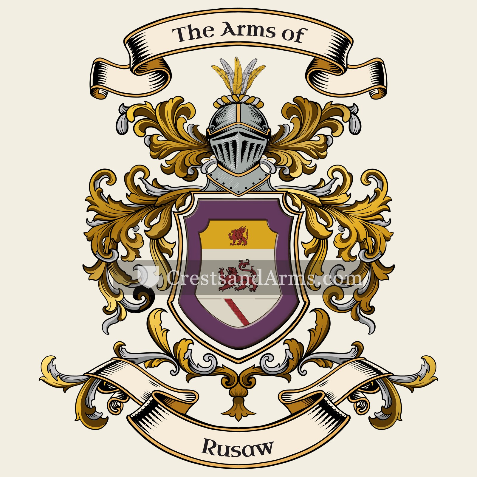The Rusaw coat of arms, drawn from the recorded blazon