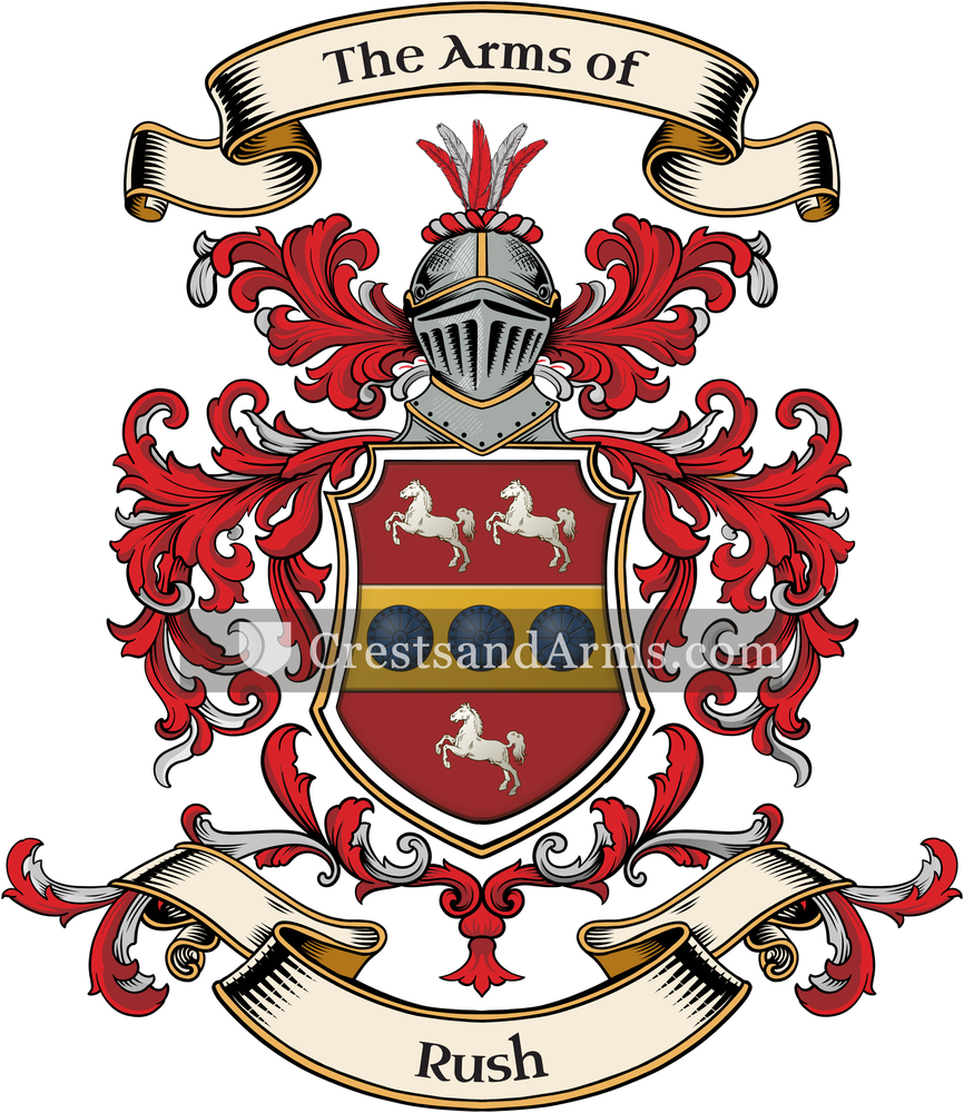 The Rush coat of arms, drawn from the recorded blazon