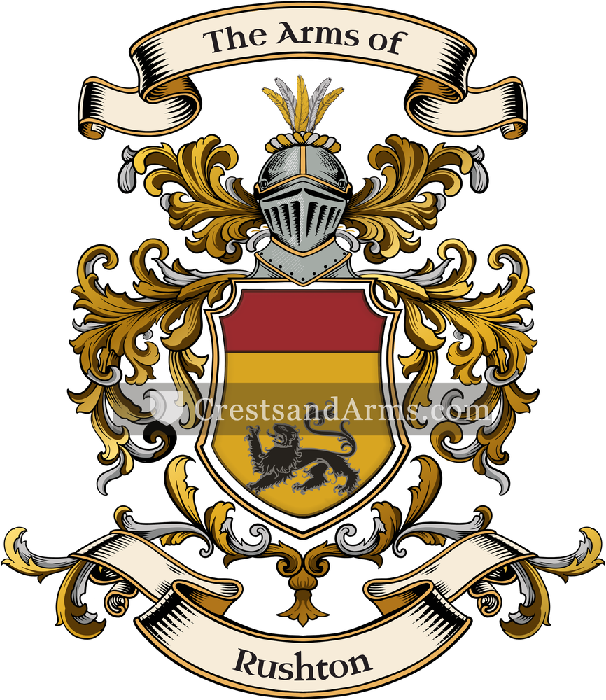 The Rushton coat of arms, drawn from the recorded blazon