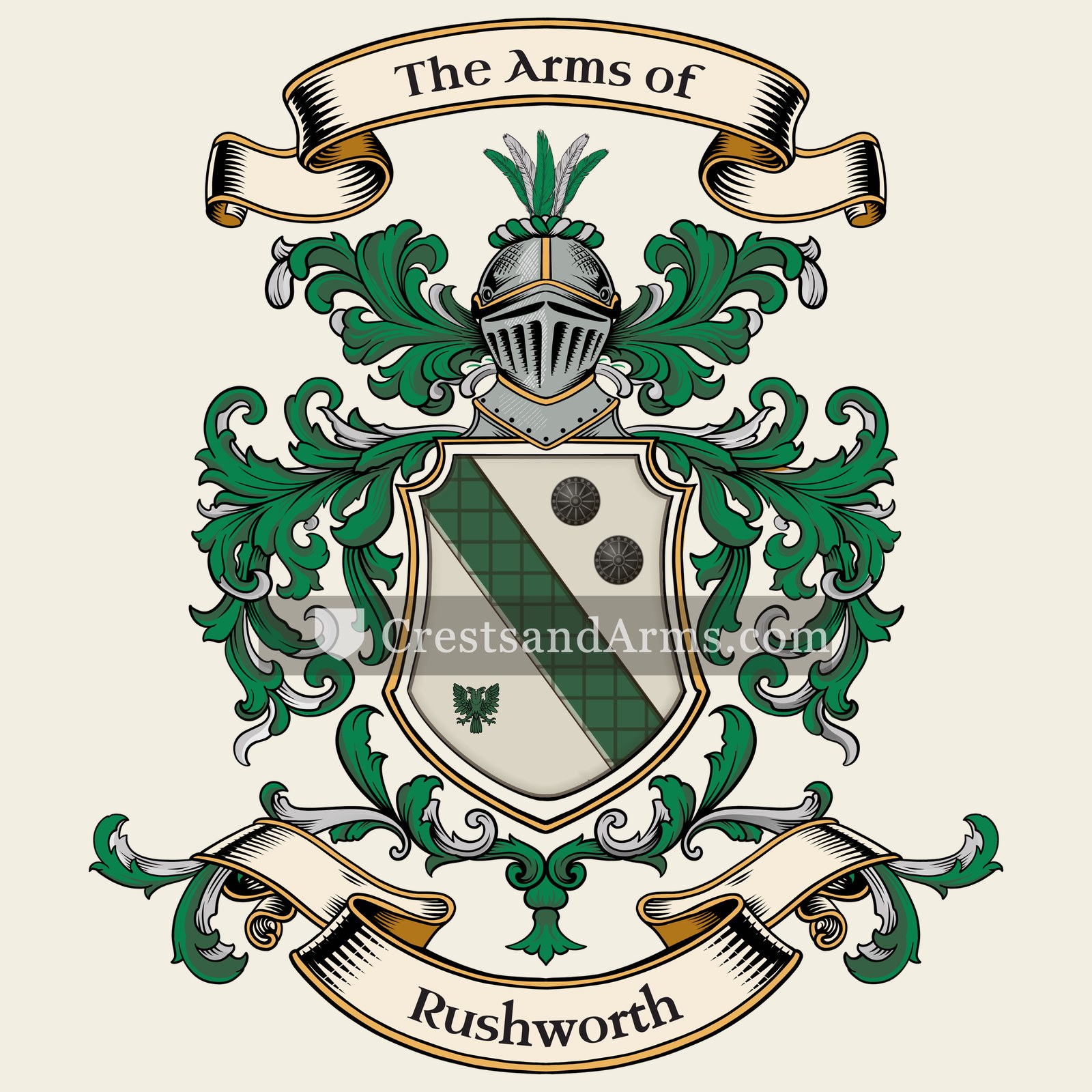 The Rushworth coat of arms, drawn from the recorded blazon