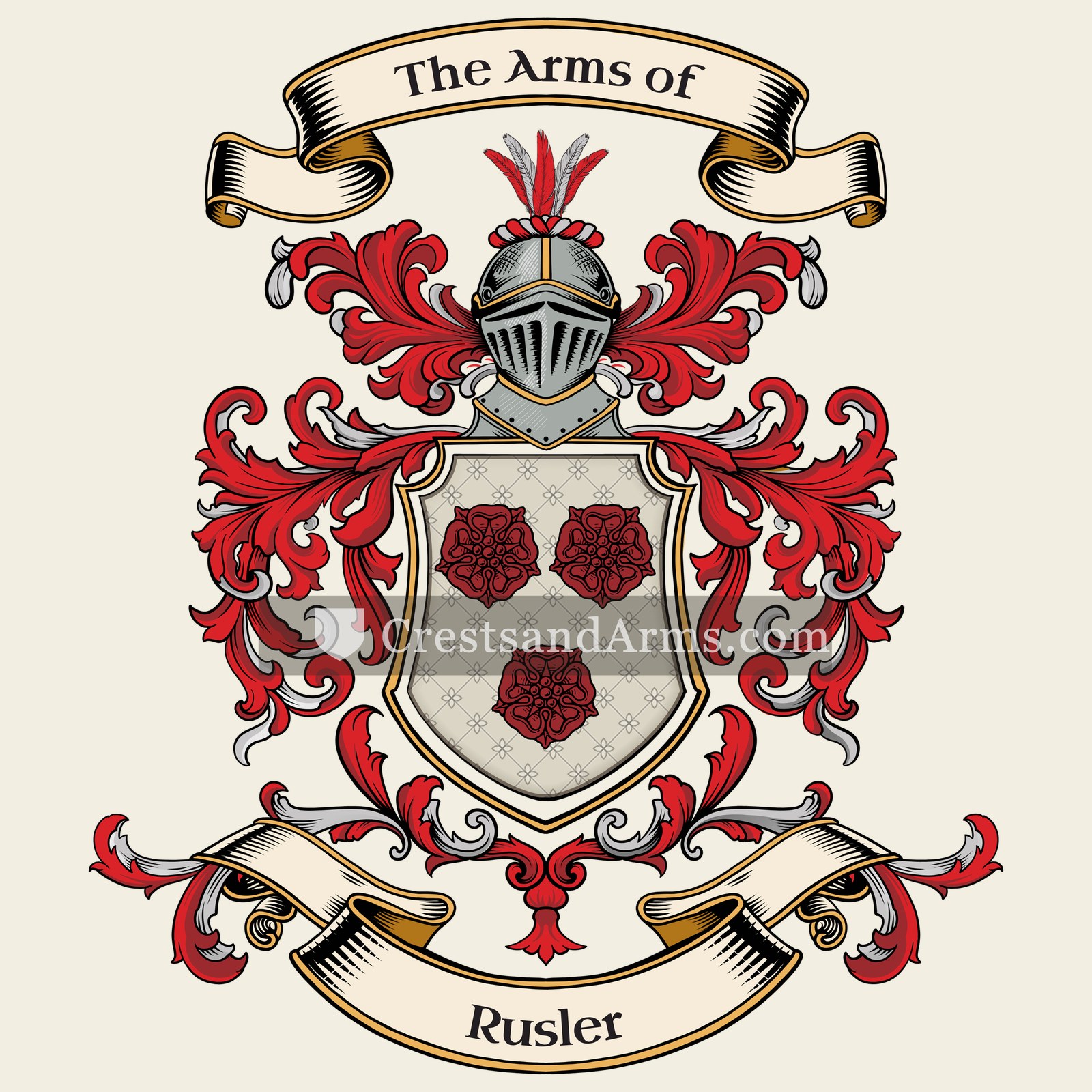 The Rusler coat of arms, drawn from the recorded blazon
